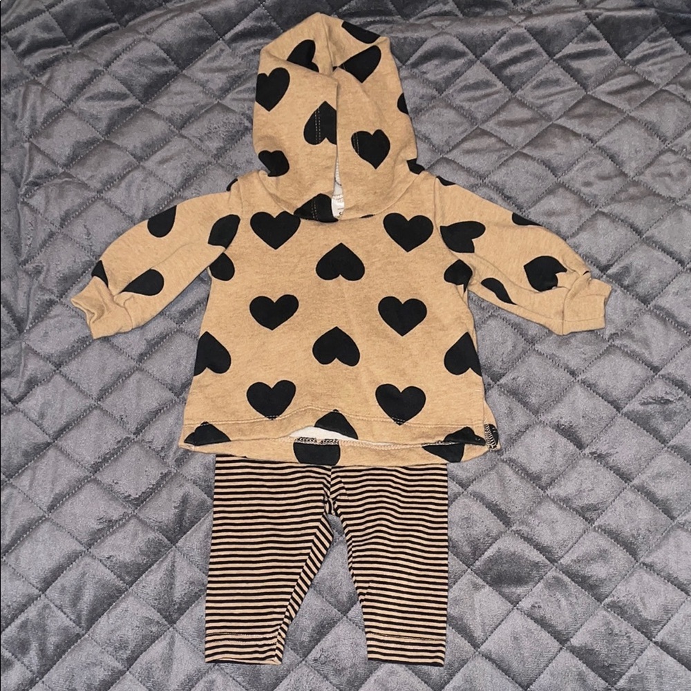 Carter's Tan and Black Heart Hoodie Set